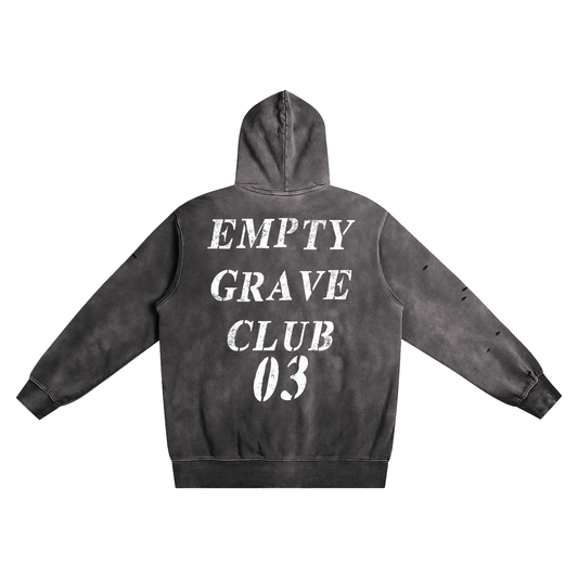 EGC 03 COLLECTION DISTRESSED HOODIE IN FADED BLACK (FREE SHIPPING)